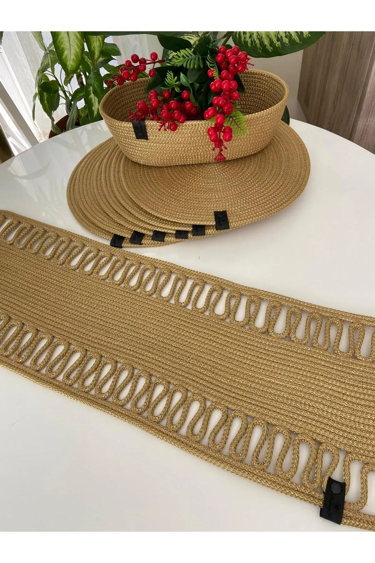 Nev Design 6 Adet Supla (Amerikan Servis), Runner ve Ekmek Sepeti Takımı, Gold