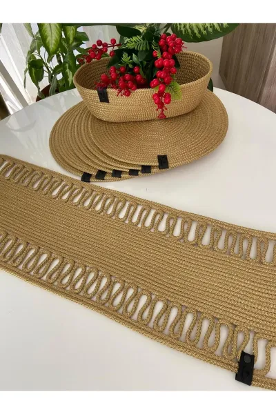 Nev Design 6 Adet Supla (Amerikan Servis), Runner ve Ekmek Sepeti Takımı, Gold