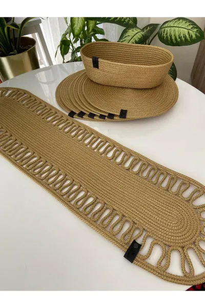 Nev Design 6 Adet Supla (Amerikan Servis), Runner ve Ekmek Sepeti Takımı, Gold