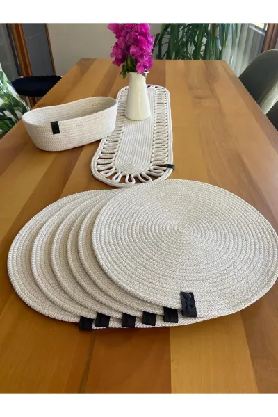 Nev Design 6 Adet Supla (Amerikan Servis), Runner ve Ekmek Sepeti Takımı, Ekru
