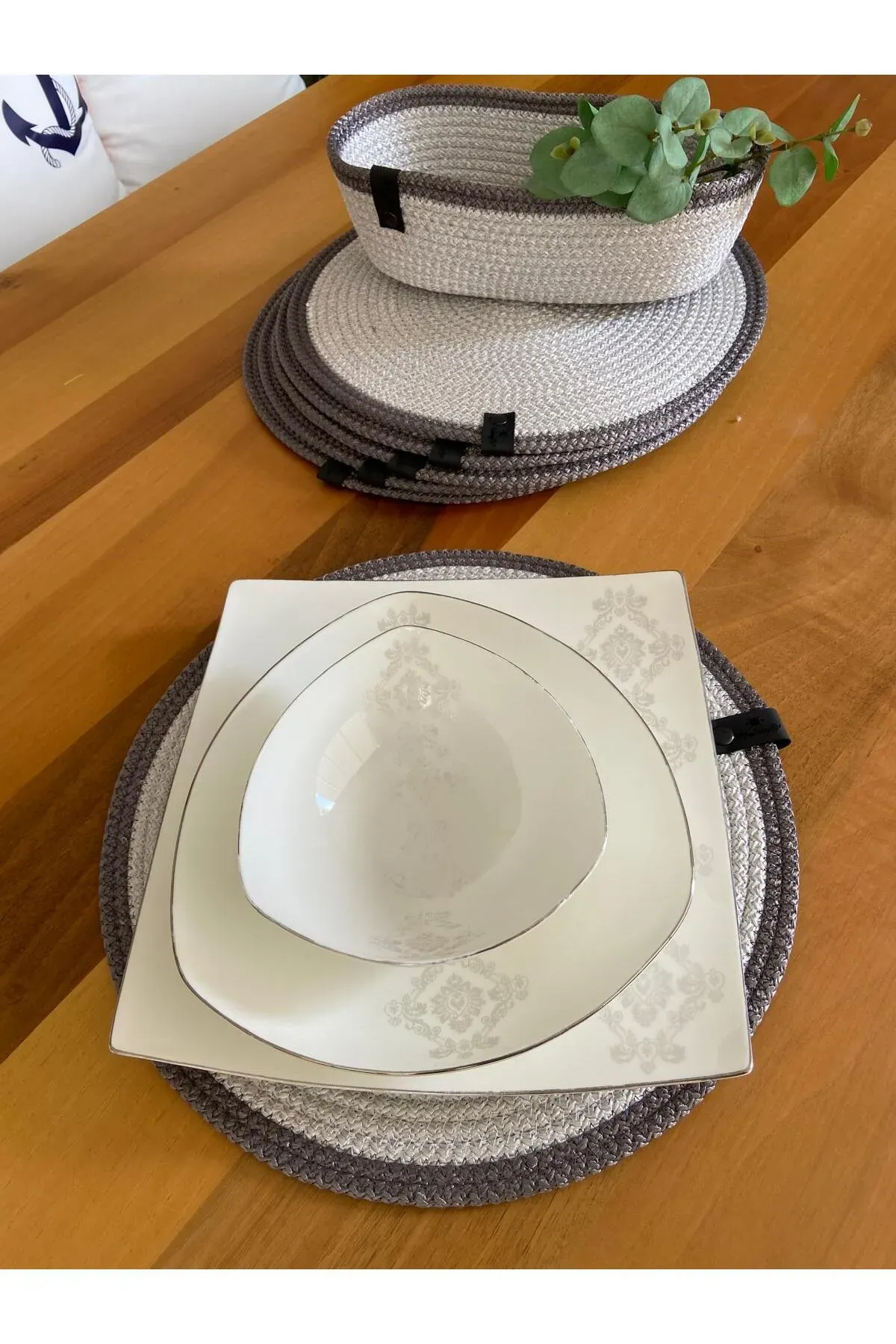 Nev Design 6'lı Supla ve Ekmek Sepeti Takımı, Amerikan Servis, Leke Tutmaz, Gümüş Antrasit