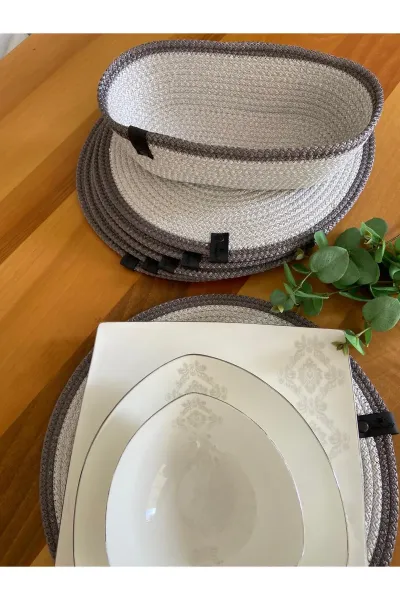Nev Design 6'lı Supla ve Ekmek Sepeti Takımı, Amerikan Servis, Leke Tutmaz, Gümüş Antrasit