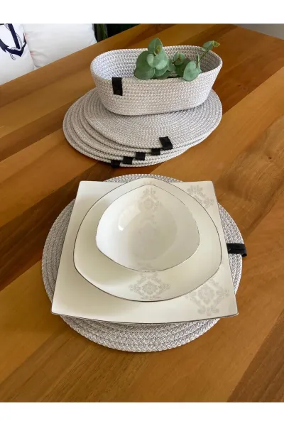 Nev Design 6'lı Supla ve Ekmek Sepeti Takımı, Amerikan Servis, Leke Tutmaz, Gümüş