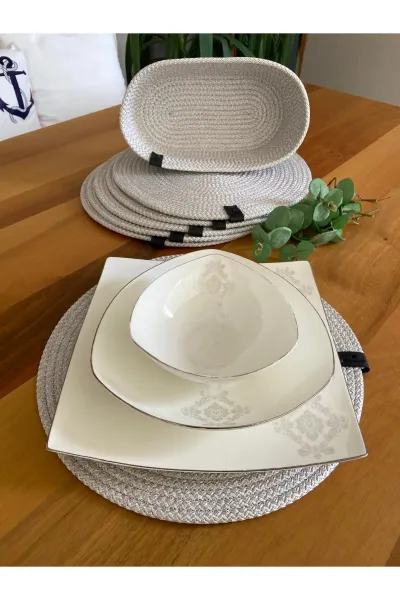 Nev Design 6'lı Supla ve Ekmek Sepeti Takımı, Amerikan Servis, Leke Tutmaz, Gümüş