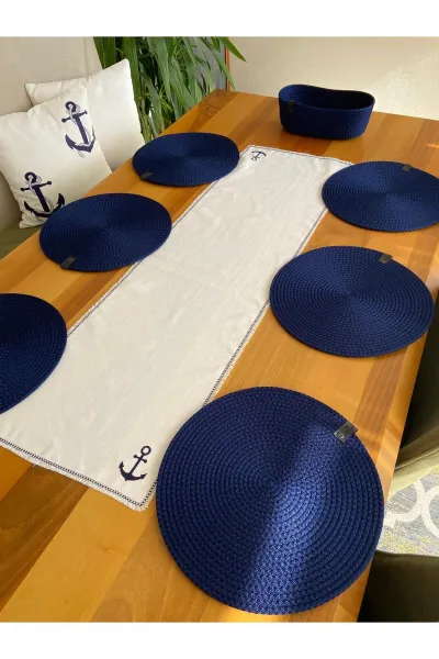 Nev Design 6'lı Supla ve Ekmek Sepeti Takımı, Amerikan Servis, Leke Tutmaz, Lacivert