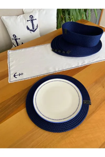 Nev Design 6'lı Supla ve Ekmek Sepeti Takımı, Amerikan Servis, Leke Tutmaz, Lacivert