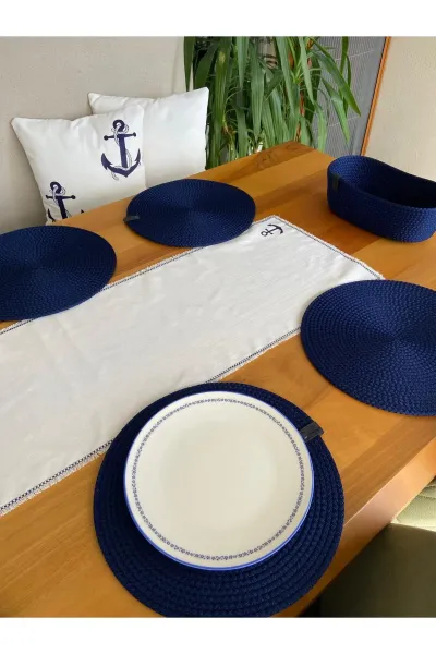 Nev Design 6'lı Supla ve Ekmek Sepeti Takımı, Amerikan Servis, Leke Tutmaz, Lacivert