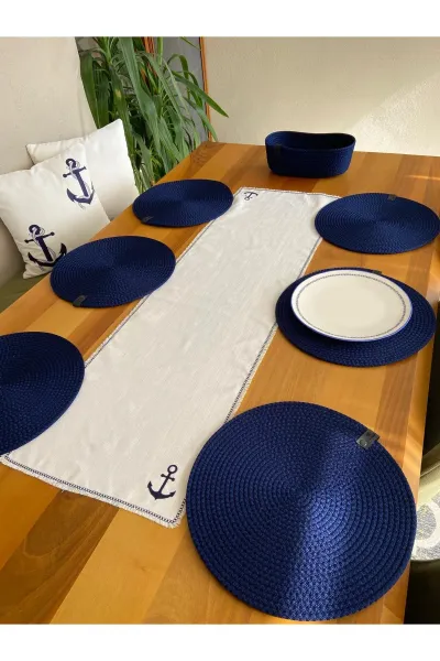 Nev Design 6'lı Supla ve Ekmek Sepeti Takımı, Amerikan Servis, Leke Tutmaz, Lacivert