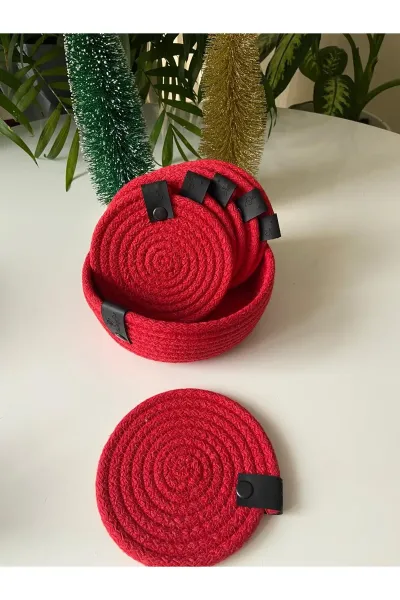 Nev Design Yılbaşı Konsept 6'lı Bardak Altlığı Seti, Kırmızı