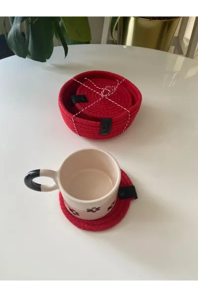 Nev Design Yılbaşı Konsept 6'lı Bardak Altlığı Seti, Kırmızı
