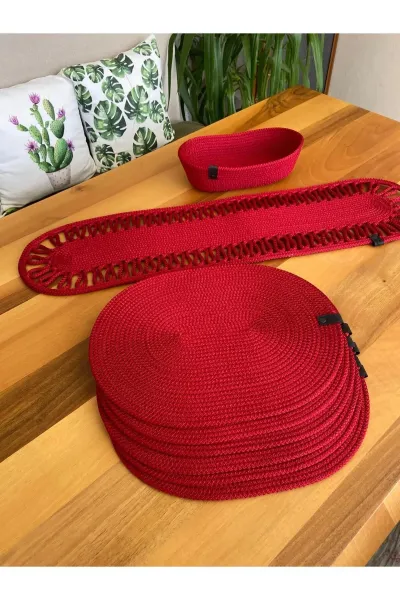Nev Design Oval 6 Adet Supla (Amerikan Servis), Runner ve Ekmek Sepeti, Kırmızı