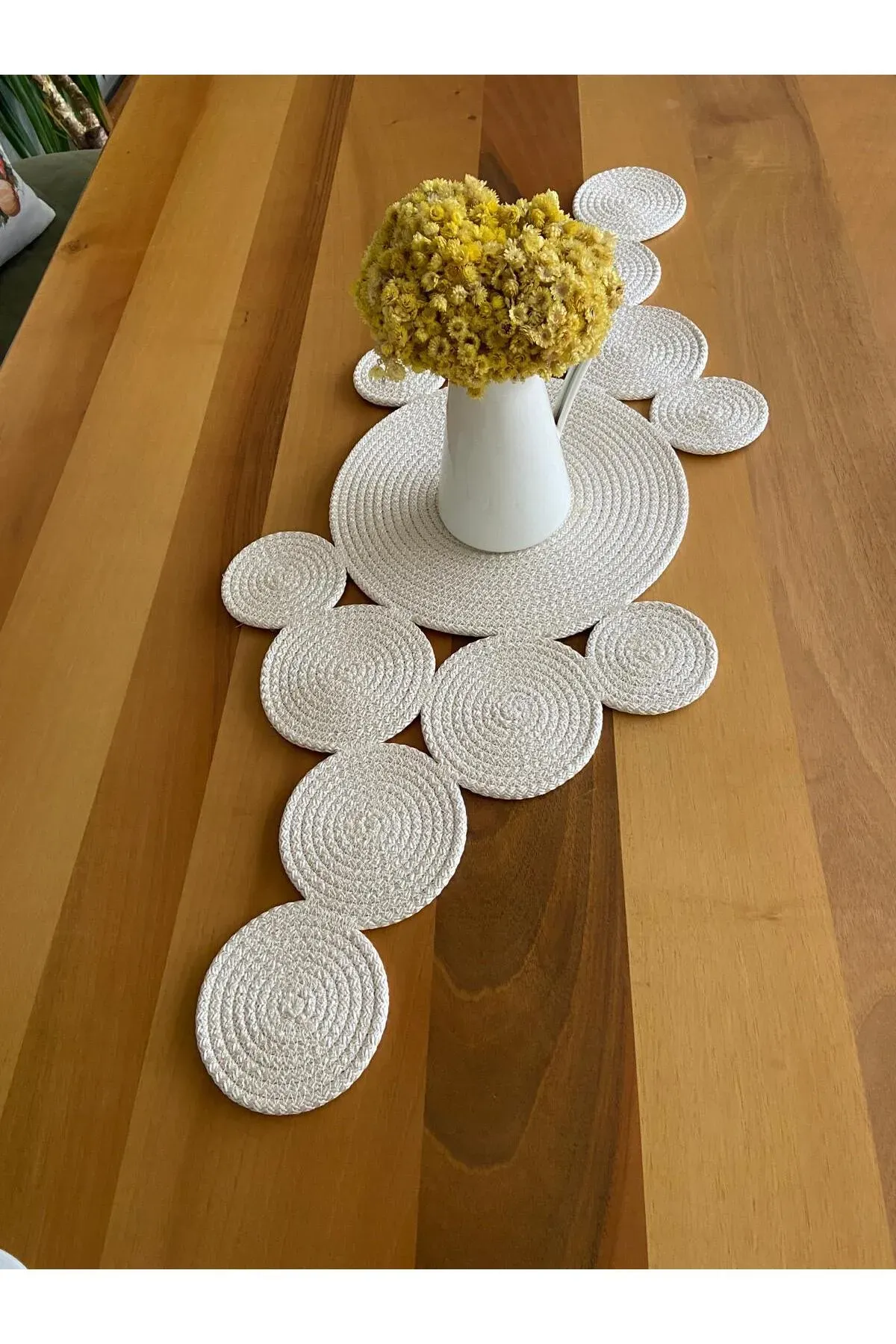 Nev Design Polyester Runner, Masa Örtüsü, Dekoratif, 90x35, Ekru