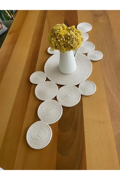 Nev Design Polyester Runner, Masa Örtüsü, Dekoratif, 90x35, Ekru