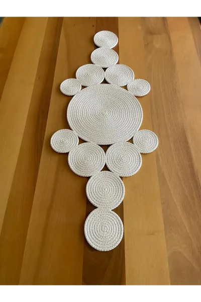 Nev Design Polyester Runner, Masa Örtüsü, Dekoratif, 90x35, Ekru
