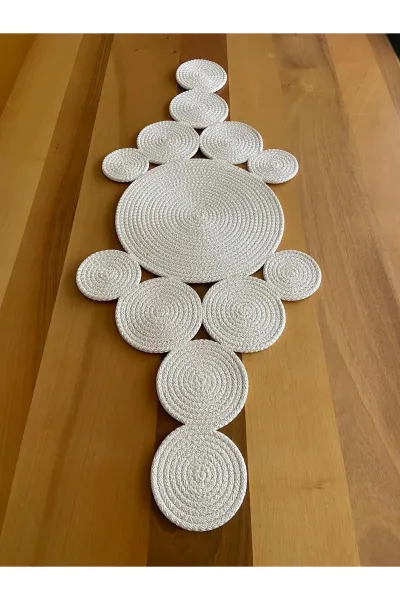 Nev Design Polyester Runner, Masa Örtüsü, Dekoratif, 90x35, Ekru