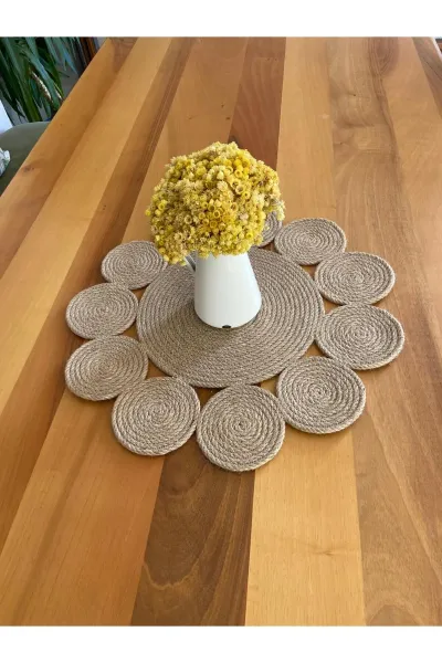 Nev Design Papatya Runner, 50x50, %100 Doğal Jüt
