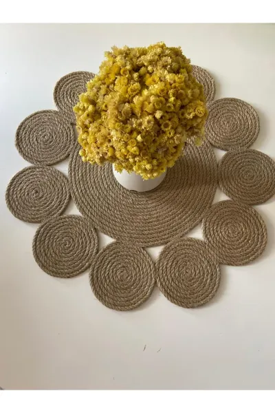 Nev Design Papatya Runner, 50x50, %100 Doğal Jüt