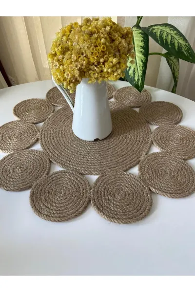 Nev Design Papatya Runner, 50x50, %100 Doğal Jüt