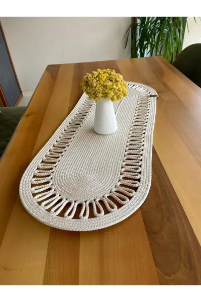 Nev Design Oval Runner, Masa Örtüsü 100x40, Krem