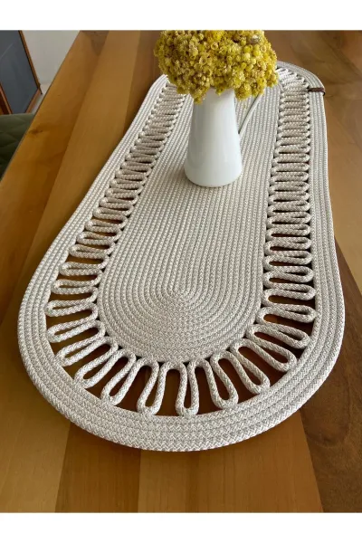 Nev Design Oval Runner, Masa Örtüsü 100x40, Krem