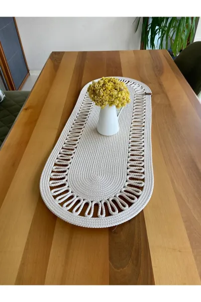 Nev Design Oval Runner, Masa Örtüsü 100x40, Krem