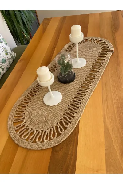 Nev Design Oval Runner, Masa Örtüsü 100x40, %100 Doğal Jüt