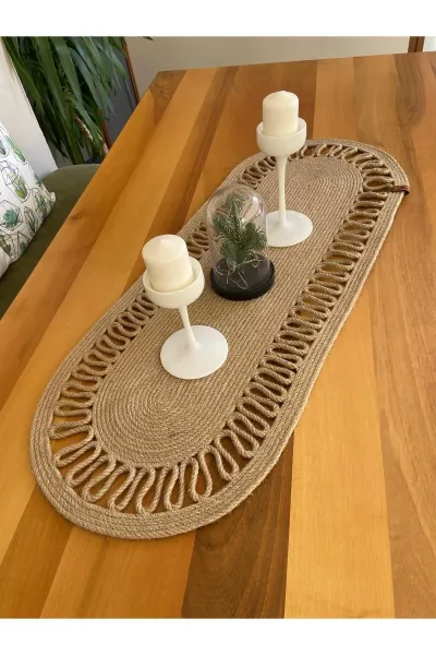 Nev Design Oval Runner, Masa Örtüsü 100x40, %100 Doğal Jüt
