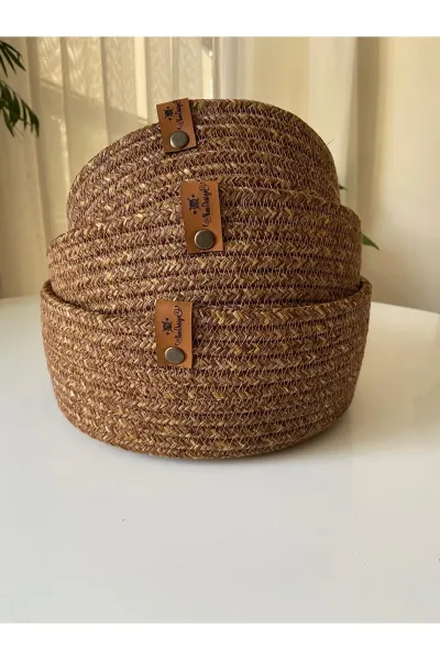 Nev Design Çok Amaçlı 3'lü Sepet, Düzenleyici, Polyester, Kahverengi