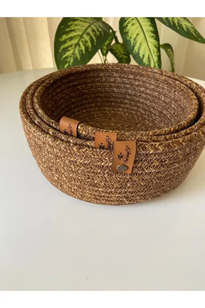Nev Design Çok Amaçlı 3'lü Sepet, Düzenleyici, Polyester, Kahverengi
