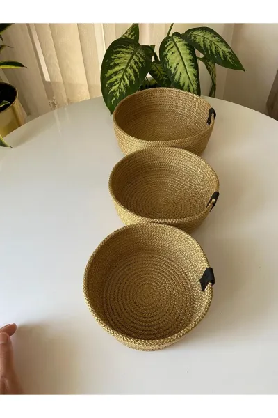 Nev Design Çok Amaçlı 3'lü Sepet, Düzenleyici, Polyester, Gold