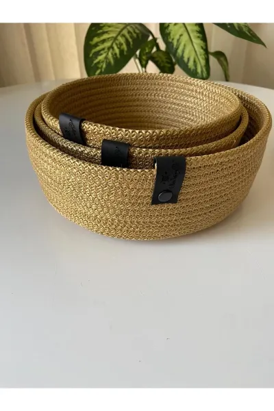 Nev Design Çok Amaçlı 3'lü Sepet, Düzenleyici, Polyester, Gold