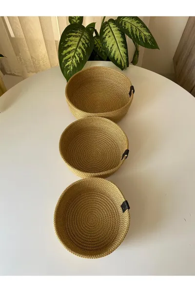 Nev Design Çok Amaçlı 3'lü Sepet, Düzenleyici, Polyester, Gold