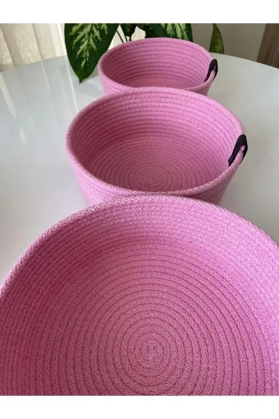 Nev Design Çok Amaçlı 3'lü Sepet, Düzenleyici, Pamuklu, Pembe
