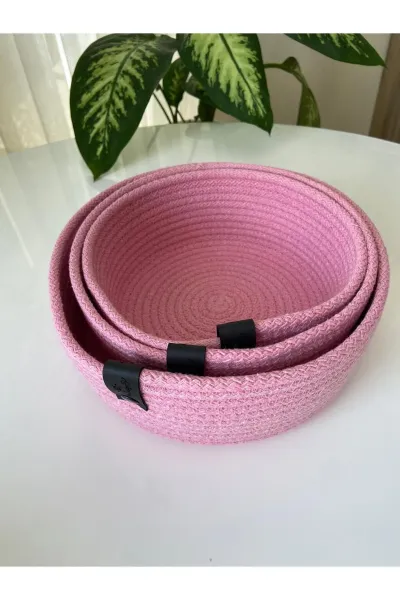 Nev Design Çok Amaçlı 3'lü Sepet, Düzenleyici, Pamuklu, Pembe
