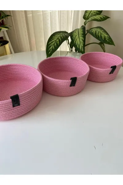 Nev Design Çok Amaçlı 3'lü Sepet, Düzenleyici, Pamuklu, Pembe
