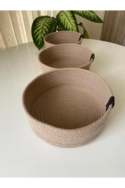 Nev Design Çok Amaçlı 3'lü Sepet, Düzenleyici, Pamuklu, Bej
