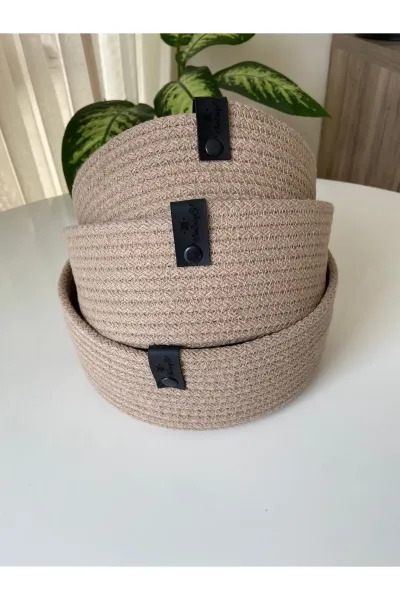Nev Design Çok Amaçlı 3'lü Sepet, Düzenleyici, Pamuklu, Bej