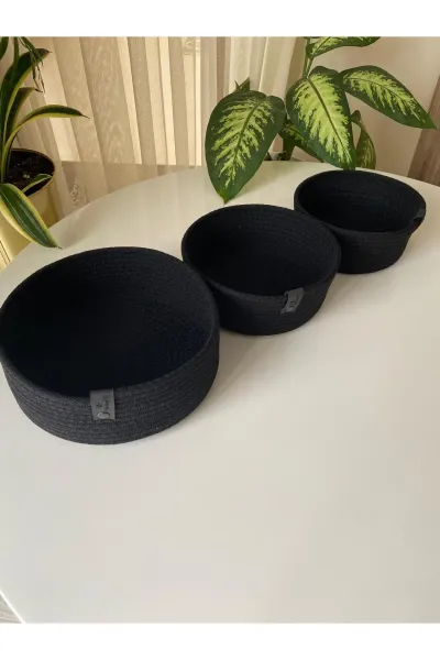 Nev Design Çok Amaçlı 3'lü Sepet, Düzenleyici, Pamuklu, Siyah