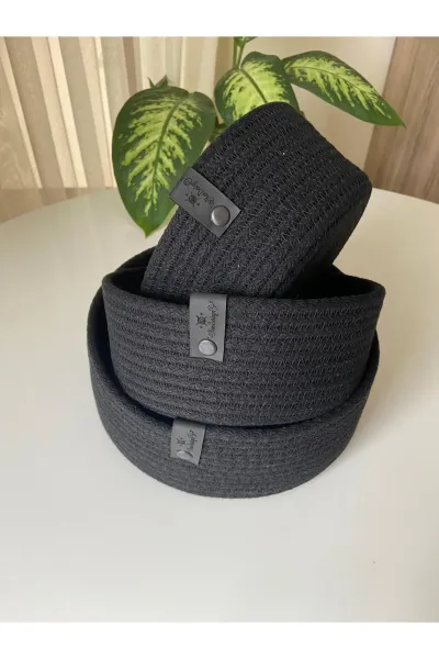 Nev Design Çok Amaçlı 3'lü Sepet, Düzenleyici, Pamuklu, Siyah