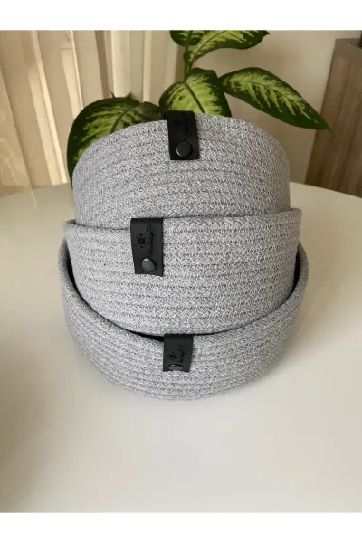 Nev Design Çok Amaçlı 3'lü Sepet, Düzenleyici, Pamuklu, Gri