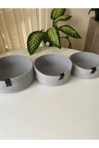 Nev Design Çok Amaçlı 3'lü Sepet, Düzenleyici, Pamuklu, Gri