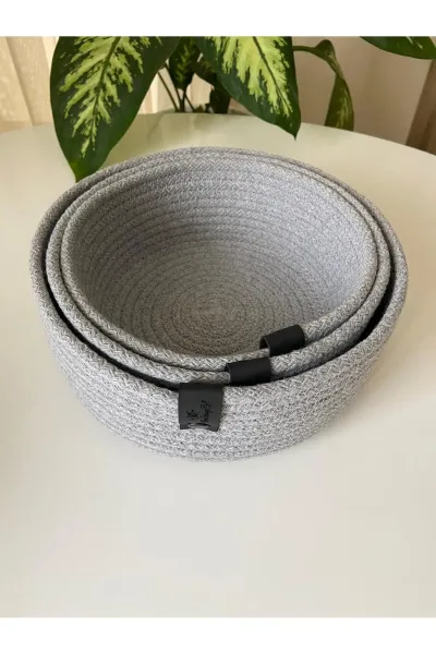 Nev Design Çok Amaçlı 3'lü Sepet, Düzenleyici, Pamuklu, Gri