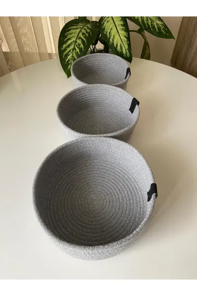 Nev Design Çok Amaçlı 3'lü Sepet, Düzenleyici, Pamuklu, Gri