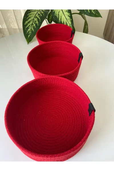 Nev Design Çok Amaçlı 3'lü Sepet, Düzenleyici, Pamuklu, Kırmızı