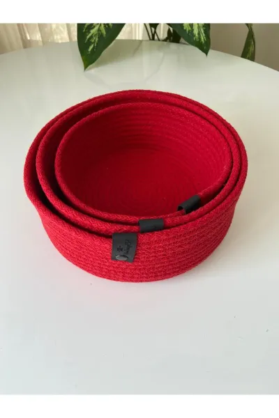 Nev Design Çok Amaçlı 3'lü Sepet, Düzenleyici, Pamuklu, Kırmızı