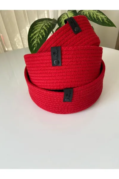 Nev Design Çok Amaçlı 3'lü Sepet, Düzenleyici, Pamuklu, Kırmızı