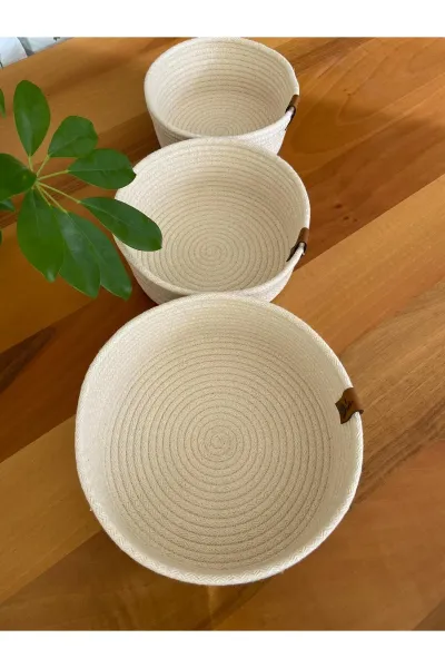 Nev Design Çok Amaçlı 3'lü Sepet, Düzenleyici, Pamuklu, Krem