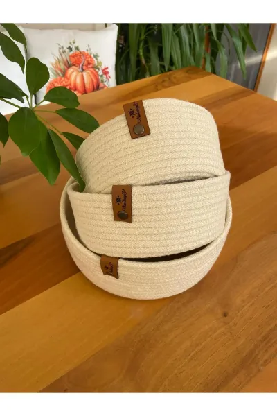 Nev Design Çok Amaçlı 3'lü Sepet, Düzenleyici, Pamuklu, Krem