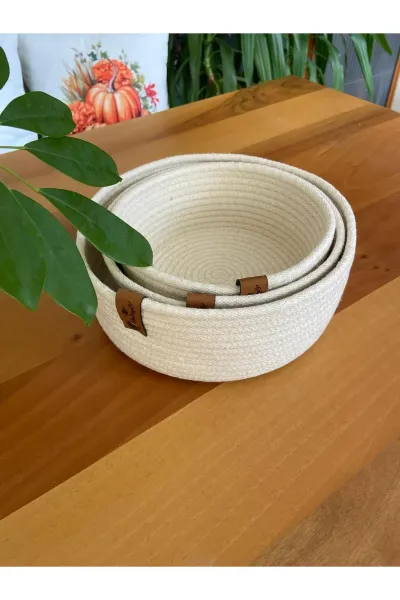 Nev Design Çok Amaçlı 3'lü Sepet, Düzenleyici, Pamuklu, Krem
