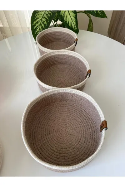 Nev Design Çok Amaçlı 3'lü Sepet, Düzenleyici, Pamuklu, Bej-Krem